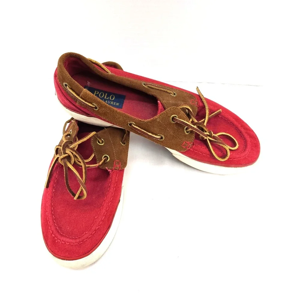 POLO RALPH LAUREN Rylander Boat Shoes Mens 8 D Red/Brown Suede Casual